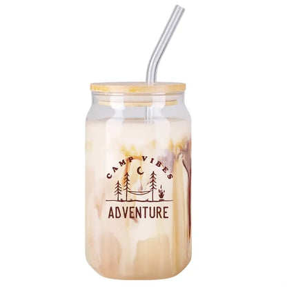 16 oz Glass Can with Bamboo Lid & Straw