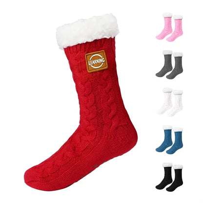 Soft Knit Fuzzy Slipper Socks With Non  Grips