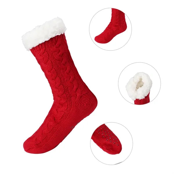 Soft Knit Fuzzy Slipper Socks With Non  Grips