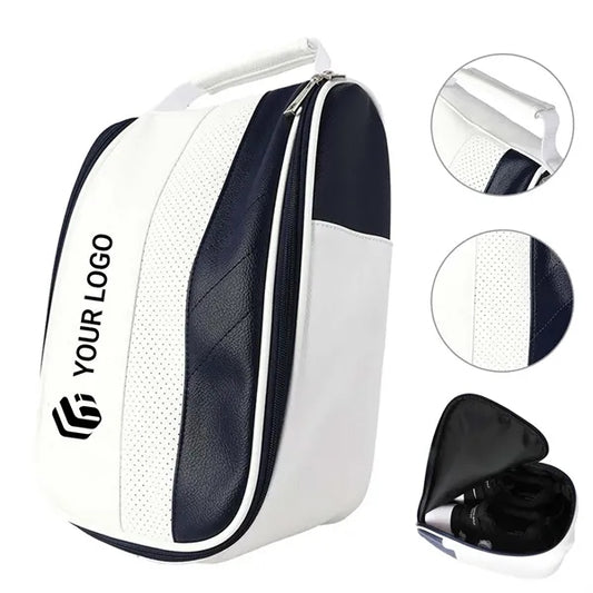 Portable Breathable Zippered PU Leather Golf Shoes Bag