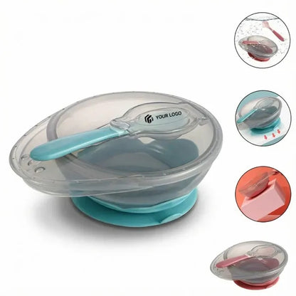 Health safety suction cup baby feeding bowl with spoon lid