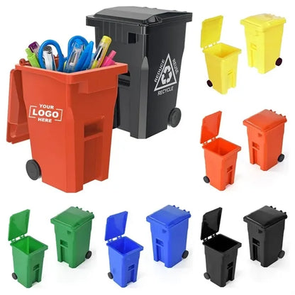Mini Desk Trash Pen Holder Dual Pencil Organizer