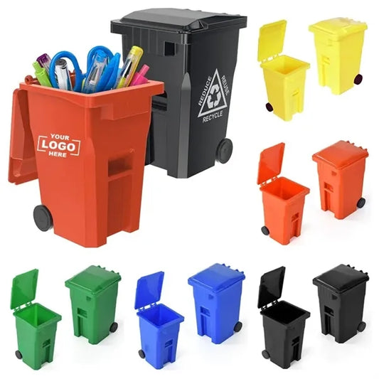 Mini Desk Trash Pen Holder Dual Pencil Organizer