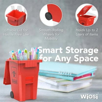 Mini Desk Trash Pen Holder Dual Pencil Organizer