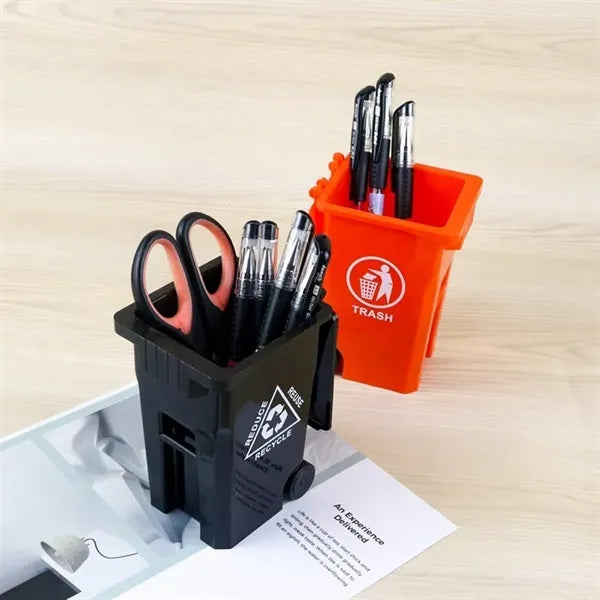 Mini Desk Trash Pen Holder Dual Pencil Organizer