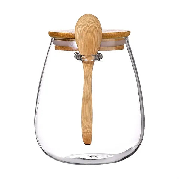 34Oz Glass Jar & Spoon Set W/ Bamboo Lid
