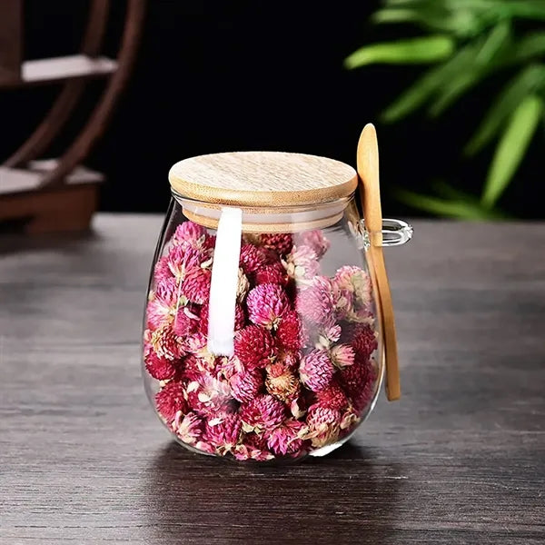 34Oz Glass Jar & Spoon Set W/ Bamboo Lid
