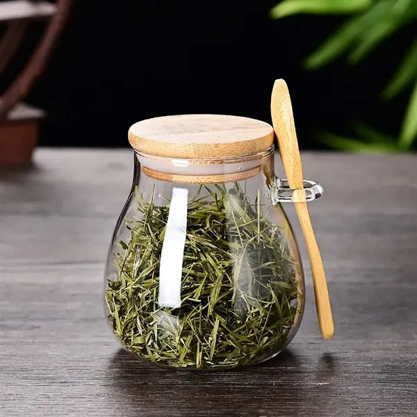 34Oz Glass Jar & Spoon Set W/ Bamboo Lid