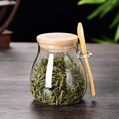 34Oz Glass Jar & Spoon Set W/ Bamboo Lid