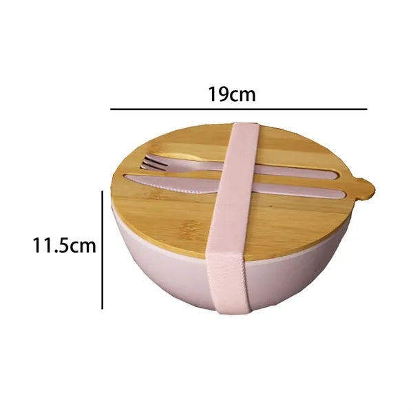 Bamboo Fiber Salad Bowl with Lid and Cutlery Set