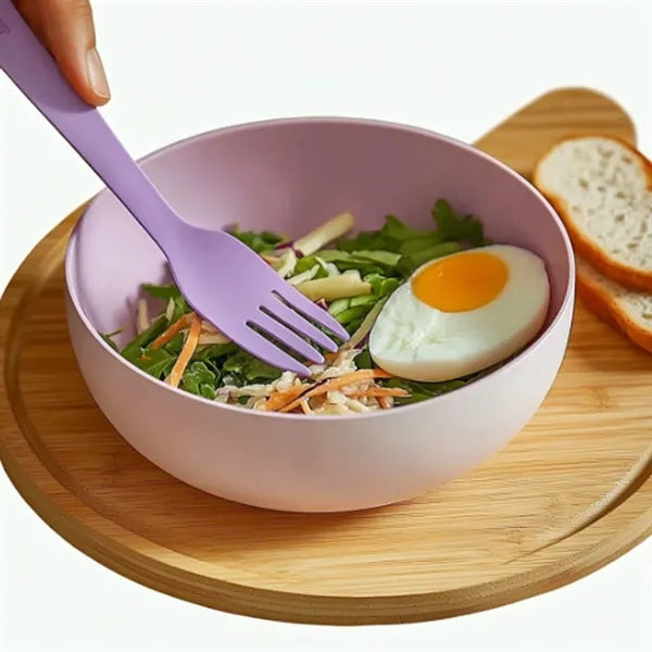 Bamboo Fiber Salad Bowl with Lid and Cutlery Set