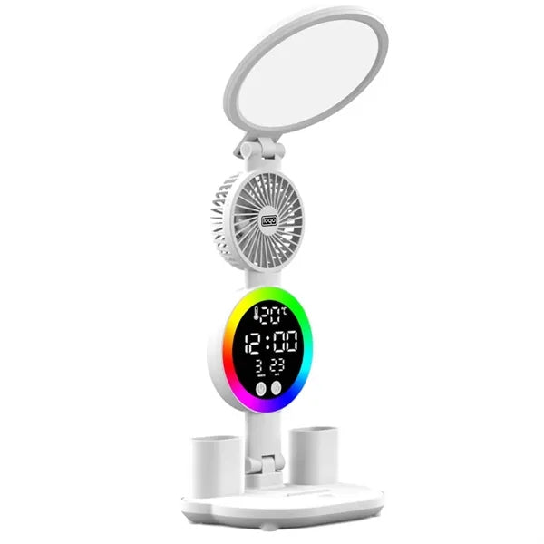 Foldable LED Clock Display Desk Lamp W/ Fan