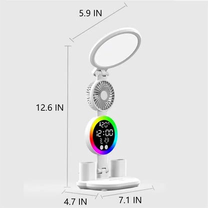 Foldable LED Clock Display Desk Lamp W/ Fan