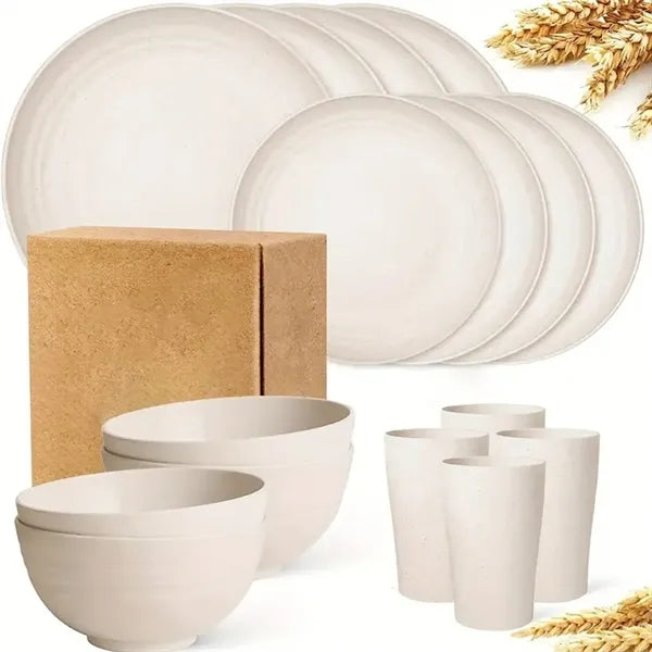16Pcs Wheat Straw Kitchen Dinnerware Set