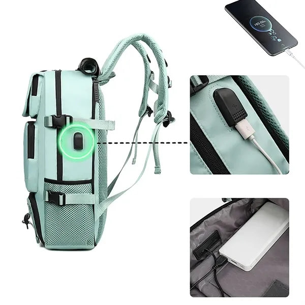 Waterproof Travel Nylon Backpack W/ Usb Port