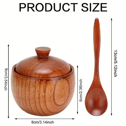 Solid Wood Spice Jar w/ Spoon
