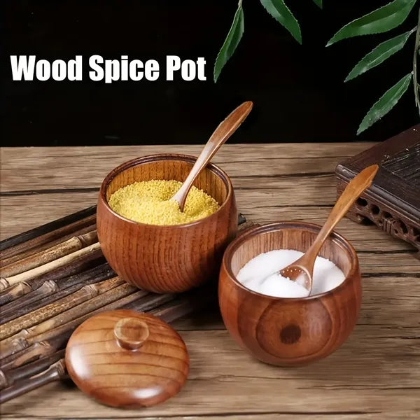 Solid Wood Spice Jar w/ Spoon