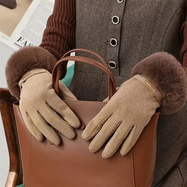Women Winter Gloves w/ Touch Screen Fingers Faux Fur Cuff