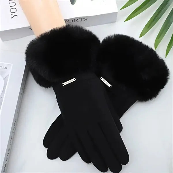 Women Winter Gloves w/ Touch Screen Fingers Faux Fur Cuff