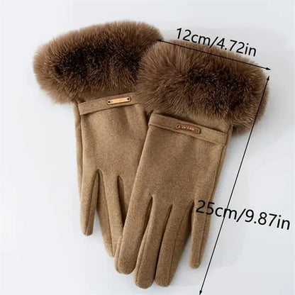 Women Winter Gloves w/ Touch Screen Fingers Faux Fur Cuff