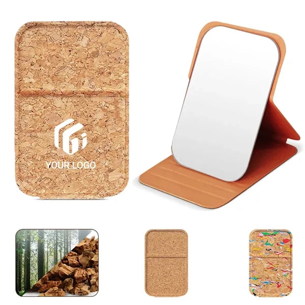 Travel table top eco-friendly cork folding makeup mirror