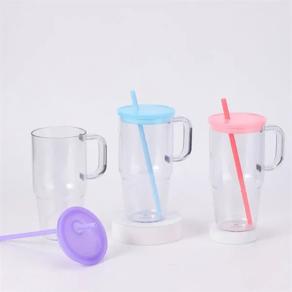 20oz. Double Wall Plastic Cup with Handle and Straw
