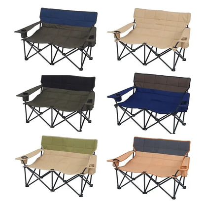 Double Folding Camping Chair with Armrest and Cup Holders