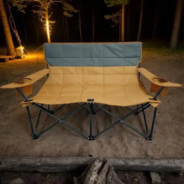 Double Folding Camping Chair with Armrest and Cup Holders