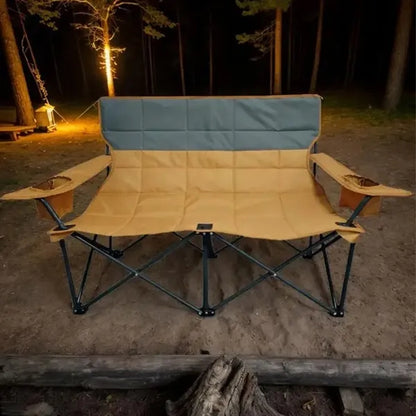 Double Folding Camping Chair with Armrest and Cup Holders