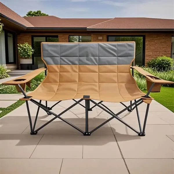Double Folding Camping Chair with Armrest and Cup Holders