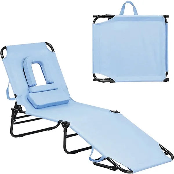 Adjustable Foldable Oxford Beach Lounge Chair w/ Face Hole