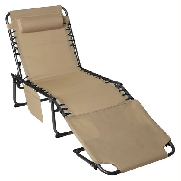 Adjustable Folding Sun Lounger w/ Face Hole and Pillow