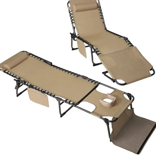 Adjustable Folding Sun Lounger w/ Face Hole and Pillow