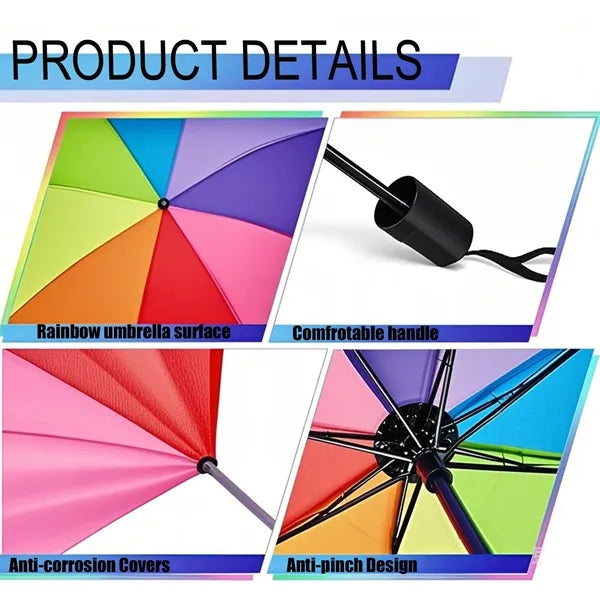 Portable Rainbow Folding Umbrella Compact Durable Travel