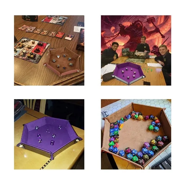 Hexagon PU Leather Dice Tray for Tabletop Gaming