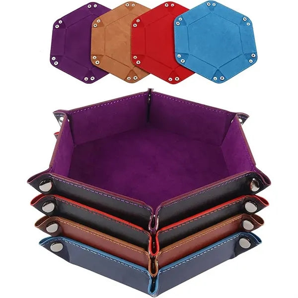 Hexagon PU Leather Dice Tray for Tabletop Gaming