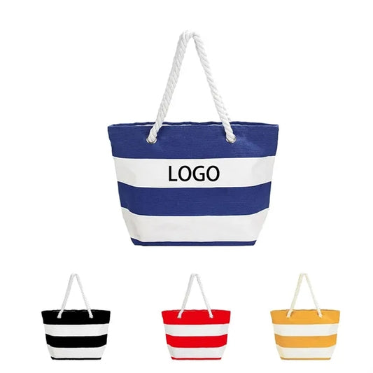 Canvas Tote Bag With Stripes