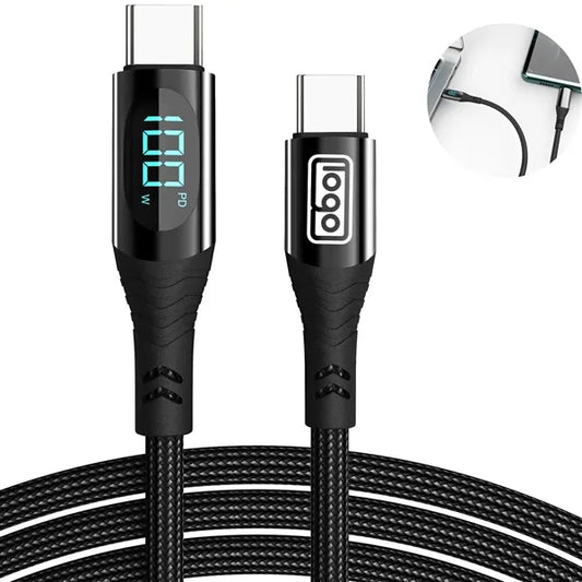 LED Display Fast Charging Cable W/ Nylon Braided