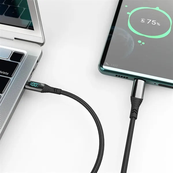 LED Display Fast Charging Cable W/ Nylon Braided
