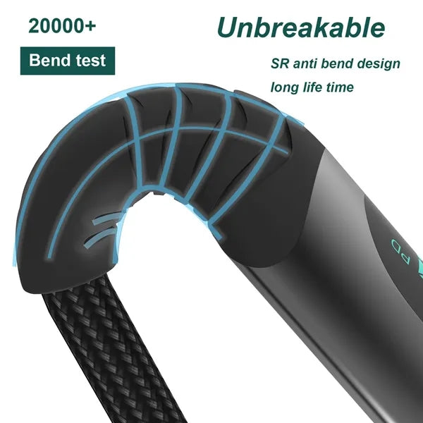 LED Display Fast Charging Cable W/ Nylon Braided