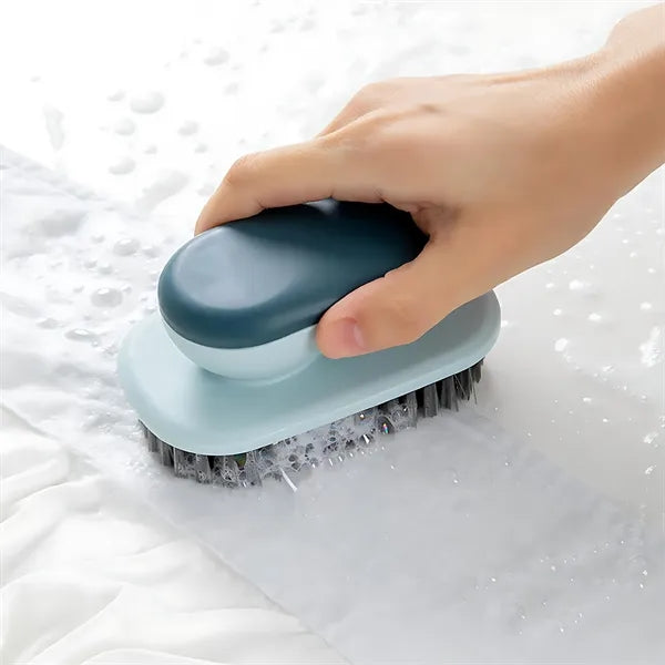Multi-functional soft-bristled laundry brush w/ handle