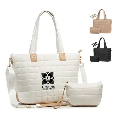 Quilted Diamond Stitch Tote with Detachable Pouch