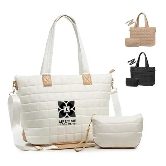 Quilted Diamond Stitch Tote with Detachable Pouch