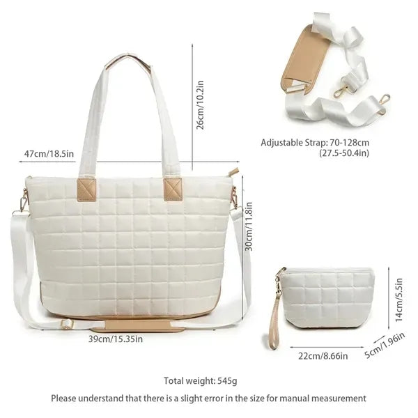 Quilted Diamond Stitch Tote with Detachable Pouch