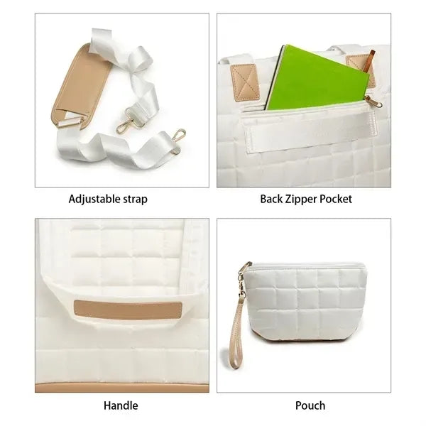 Quilted Diamond Stitch Tote with Detachable Pouch