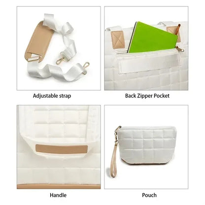 Quilted Diamond Stitch Tote with Detachable Pouch