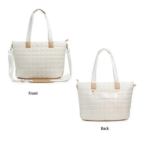 Quilted Diamond Stitch Tote with Detachable Pouch