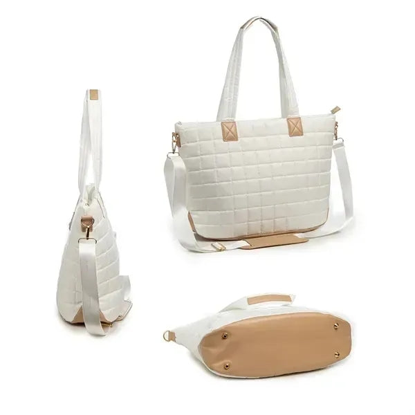 Quilted Diamond Stitch Tote with Detachable Pouch