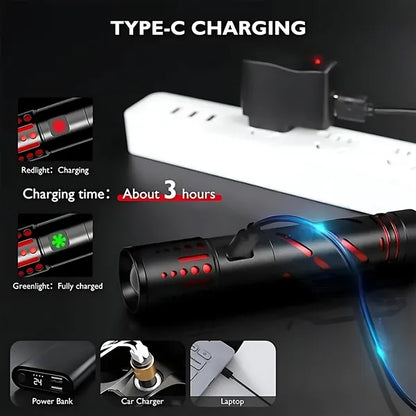 Aluminum Outdoor Laser Flashlight -Waterproof & Rechargeable