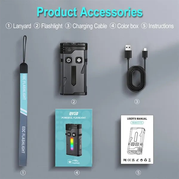 Mini USB Keychain Flashlight - High-Lumen Dual-Mode RGB